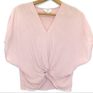 Hyped Unicorn Blouse Sz S Women's Twist Front Dolman Short Sleeve Blush Pink